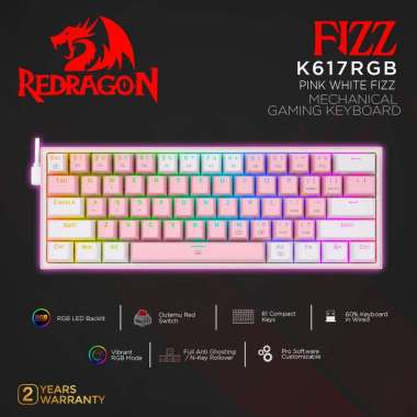 Redragon Mechanical Gaming Keyboard 60% PINK WHITE FIZZ - K617RGB
