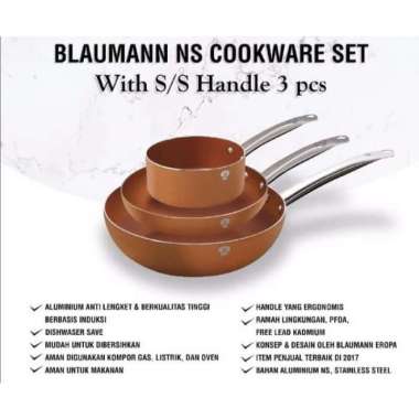 BLAUMANN NS COOKWARE SET WITH S-S HANDLE PCS - PANCI MASAK TANPA TUTUP ORI 100% Multicolor