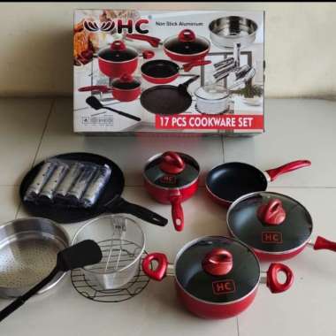 Panci set 17 pcs HC - Cookware set 17pcs kualitas Supra - Merah ORI 100% Multicolor