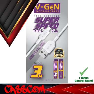 Kabel Data USB Type C V-GeN CT3-01 Fast Charging Kabel VGEN 3 Meter