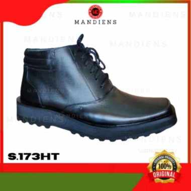 MANDIENS PDH S.153 - Sepatu Boot Kulit Pria Hiker Flat Sol Tebal Datar Tali Resleting 43 HITAM
