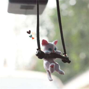 Gantungan Ayunan Kucing Pajangan Kaca Spion Tengah Mobil Cat Pendant