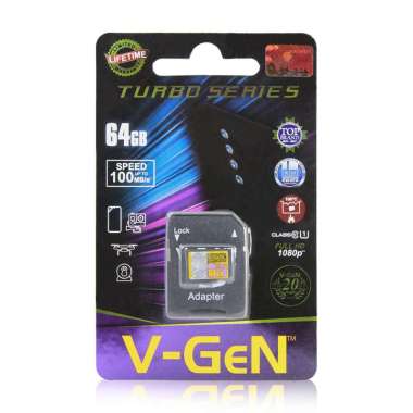 MicroSD V-GeN Turbo 64GB Class 10 + Adapter Memory Card Micro SD VGEN