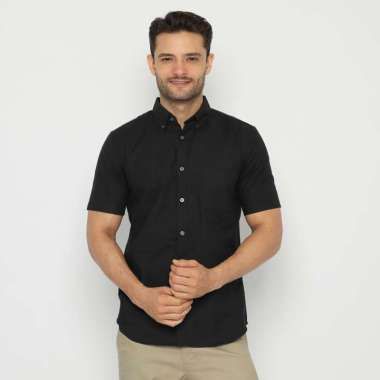 Platini Kemeja Hitam Pria Lengan Pendek Katun Oxford Hitam 63206 S