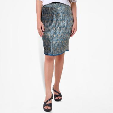 Batik Distro R1340 Plisket Elastis Pendek Rok Wanita - Biru