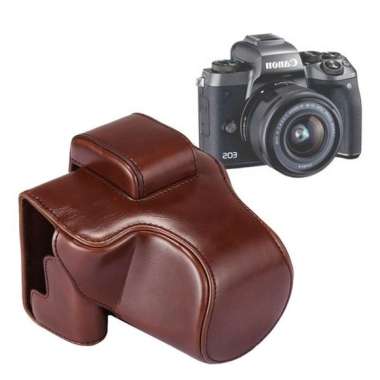 Gudang Digital - Canon EOS M50/ M5 Leather Bag Casing for Kamera Mirrorless 15-45mm Dark Lrown