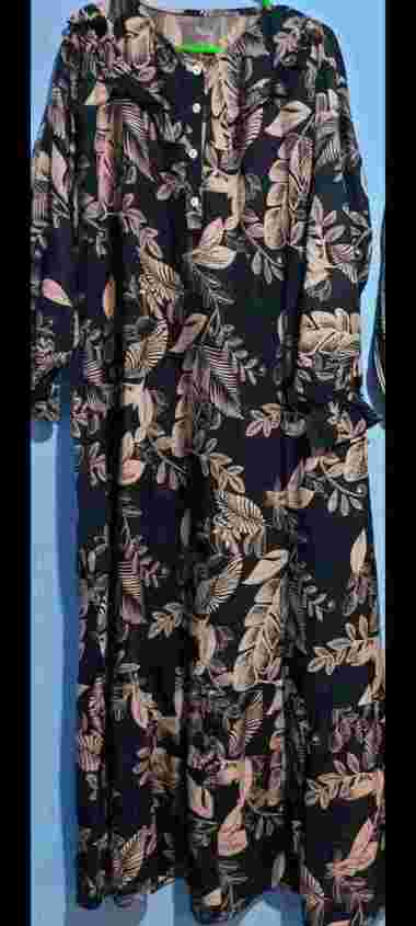 Gamis Wanita Bunga Rayon Hitam