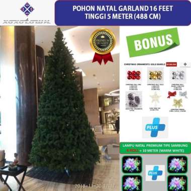 Pohon Natal Besar 5 Meter 16 Feet Bonus Hiasan Dan Lampu-Tipe Garland