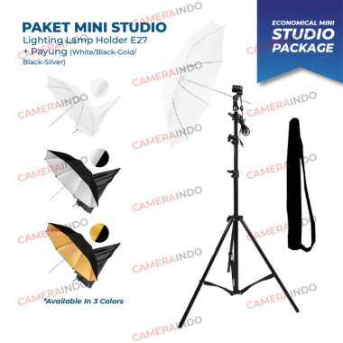 PAKET HEMAT mini studio lighting Lamp holder e27 dan payung WHITE