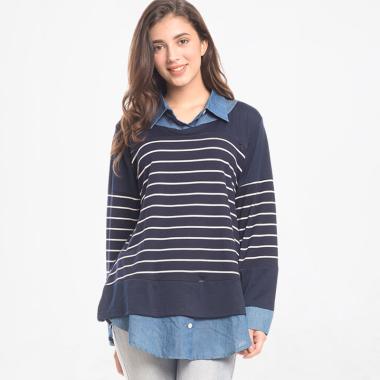 Mooimom Striped Vest Nursing Shirt Baju Ibu Hamil & Menyusui - Navy