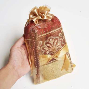 Souvenir TAHLIL Sajadah Dewasa SABLON NAMA PACKING POUCH TASBIH TR