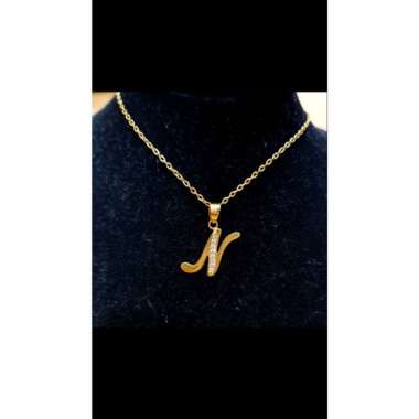 set kalung liontin inisial huruf N emas asli