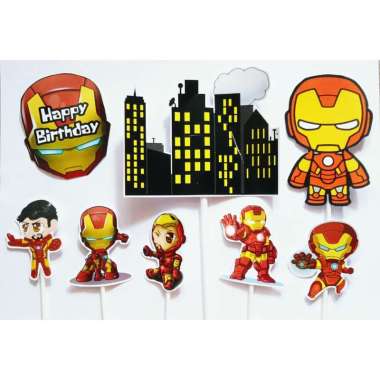 satu set cake topper toper hiasan kue ulang tahun karakter ironman iron man IRON MAN campur