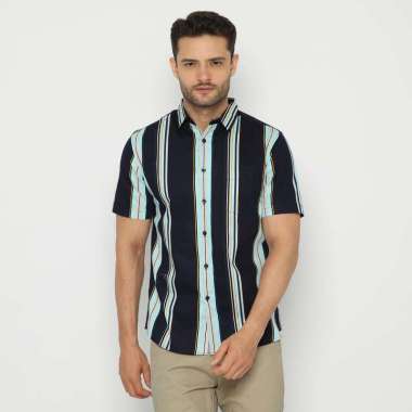 Platini Kemeja Motif Salur Pria Lengan Pendek Navy 131981 S