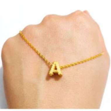 Set kalung + liontin inisial huruf A elegant emas asli
