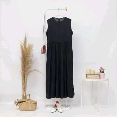 Jovita Inner Dress - Gamis katun - inner gamis - Inner Gamis tanpa lengan katun adem L hItam