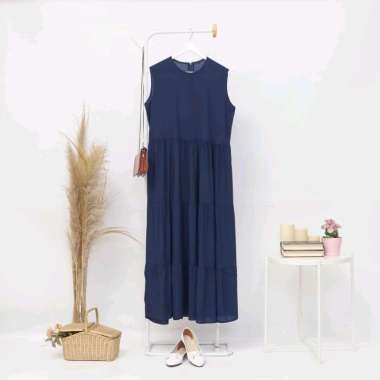 Jovita Inner Dress - Gamis katun - inner gamis - Inner Gamis tanpa lengan katun adem L Navy