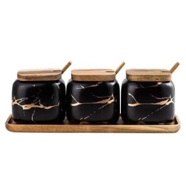 Tempat Bumbu Motif Marmer Toples Bumbu Marble Gold Spice Jars Set - Putih Hitam