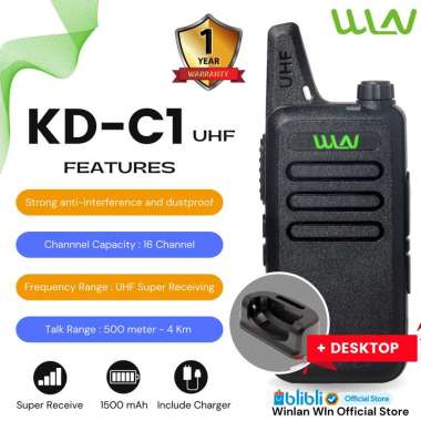 WLN WINLAN HT WALKIE TALKIE SATUAN KD-C1 UHF Lengkap Charger Dekstop - PUTIH