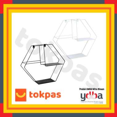 Rak Dinding Hexagonal Besi / Rak Dinding Pajangan Gantung Tempel Hitam