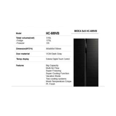 MIDEA KULKAS SIDE BY SIDE HC-689VB / HC689VB / HC689 - 600L Warna hitam