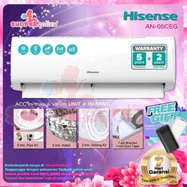 HISENSE AC SPLIT 1/2 PK AN05CEG AN05 CEG + Instalasi pemasangan GARANSI RESMI unit + pasang