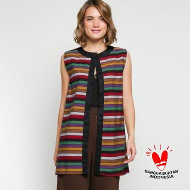 FS - GESYAL Cardigan Motif Lurik Pelangi Vest Outer Wanita - Hitam M Hitam