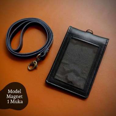ID CARD HOLDER NAME TAG LIPAT MAGNET SAKU KULIT WARNA HITAM