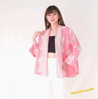 Atasan Batik Outer Cardigan.Batik Kerja Wanita modern - Carousel - PINK PINK