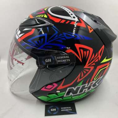 HELM NHK R6 GP EDITION REMY SERI 2 BLACK GLOSSY HITAM HALF FACE M