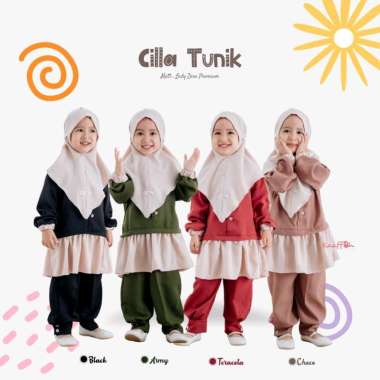 KAAFFAH Tunik Anak Cilla Setelan Tunik 1 2 3 4 5 6 7 8 tahun Bahan Lady Zara M Mustard