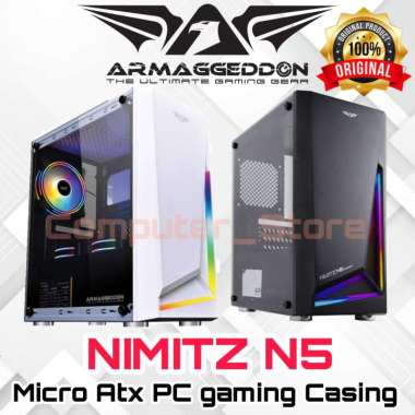 Casing CPU Gaming PC Armageddon Nimitz N5 Aurora Micro ATX Glass Side No Fan No PSU black
