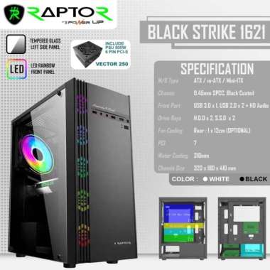Casing PC Gaming Raptor Black Strike 1621 Include PSU Vector 250 ATX