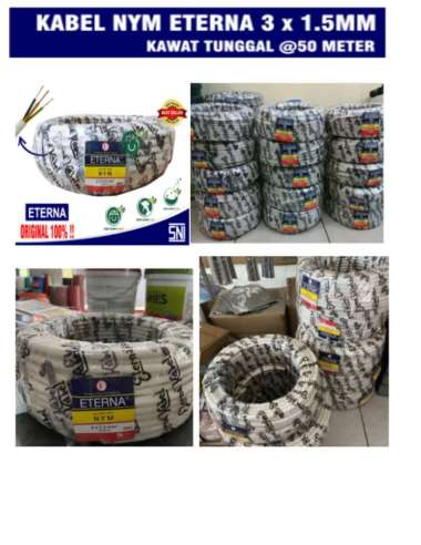 KABEL ETERNA 3 X 1,5 TEMBAGA / KAWAT ISI 3 ( 1 ROLL / 50 METER ) MERK : ETERNA WARNA : PUTIH ISI 3 K
