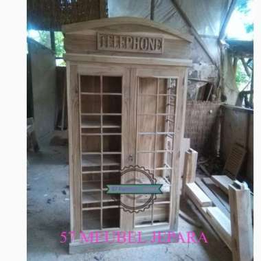 Lemari Hias Pajangan Telephone 2 Pintu Bahan Full Kayu Jati Jepara - Mentahan