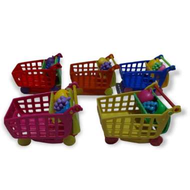 MAINAN ANAK TROLLEY BELANJA UKURAN MINI TROLY KERANJANG BUAH MINI