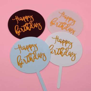 acrylic cake topper - cake topper bulat ulang tahun gold silver black pink