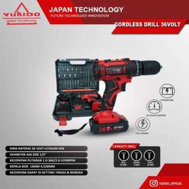 YUKIDO -SET Bor Obeng Bor Bolak Balik 36 V Charger Cordless Drill
