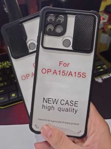 Case OPPO A15 / OPPO A15s Hard Case Fusion Slide Case Transparant OPPO A15s Clear List Hitam