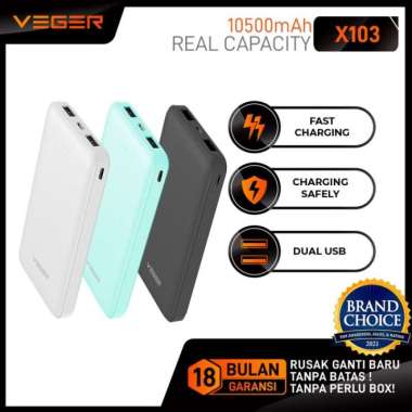 Power Bank VEGER Utimate Slim X103 10000mAh Dual Port USB Output 2.0A