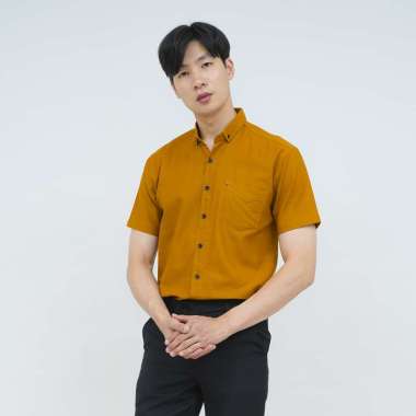 Kemeja lengan pendek pria formal slim fit mustard houseofcuff XXXL