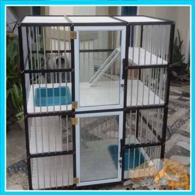 Kandang Kucing Aluminium // Minimalis 2 TINGKAT pintu Kaca