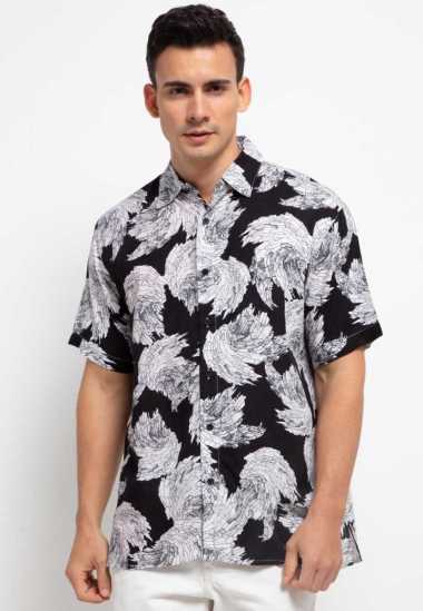 Nade Japan NTA29 Kemeja Pantai Pria Kasual TsunaGeo Hitam S