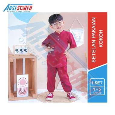 Setelan Pakaian Kokoh Anak Premium / Baju Muslim Anak Laki-laki / 1 Set Baju Pendek Dan Celana Panja
