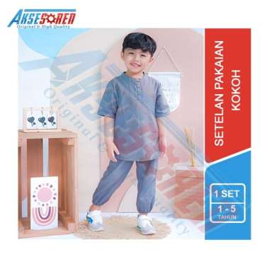 Setelan Pakaian Kokoh Anak Premium / Baju Muslim Anak Laki-laki / 1 Set Baju Pendek Dan Celana Panja