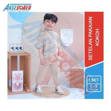 Setelan Pakaian Kokoh Anak Premium / Baju Muslim Anak Laki-laki / 1 Set Baju Pendek Dan Celana Panja