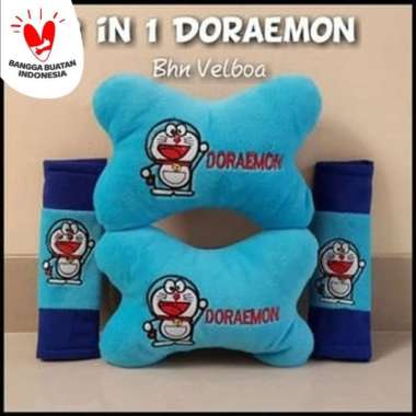 Bantal Mobil Set 2in1 Doraemon Biru / Headrest Car Set 2 in 1