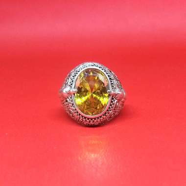 Cincin Ring Perak Silver Bali Asli 925 Ukir Manuk Kuning Citrine Putih Zirconia Pria Laki Wanita Ker