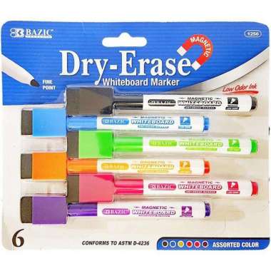 BAZIC MAGNETIC WHITEBOARD MARKER SET 6 WARNA SPIDOL PAPAN TULIS MAGNET
