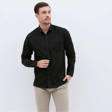 M231 Kemeja Pria Basic Polos Panjang Hitam 1468D Hitam M